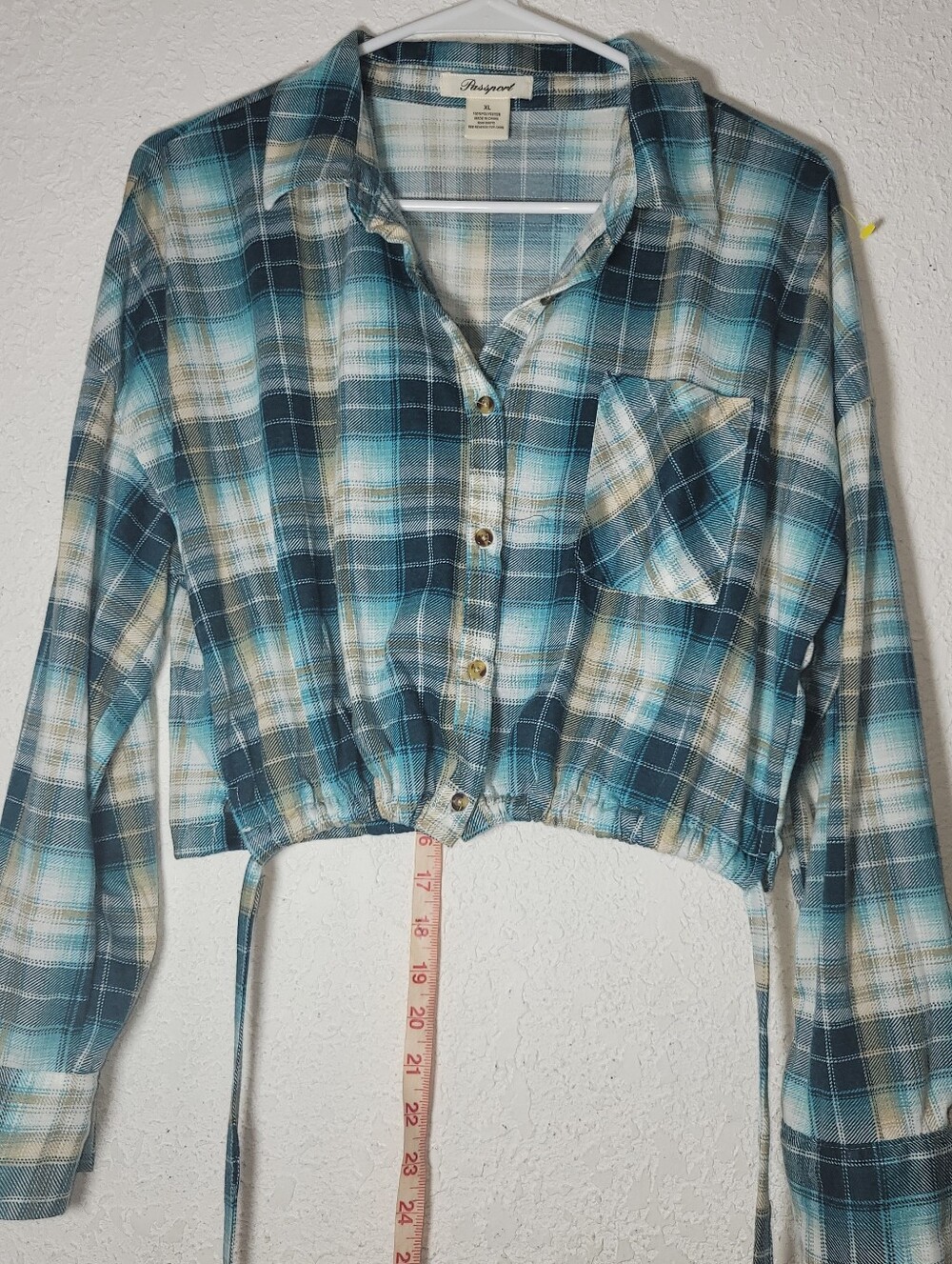 Teal And Tan Crop Flannel